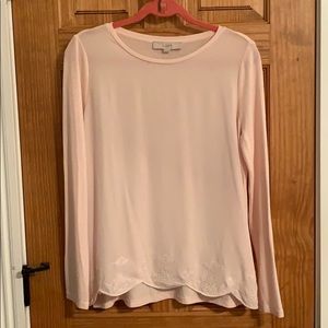 Pink mixed media top with lace detail